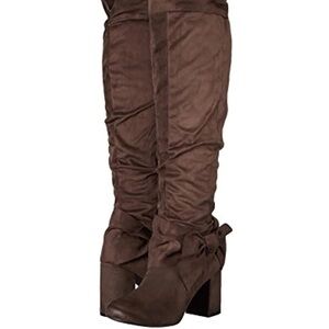 Diba Brown Suede Block Heel Boots with Ankle Bow